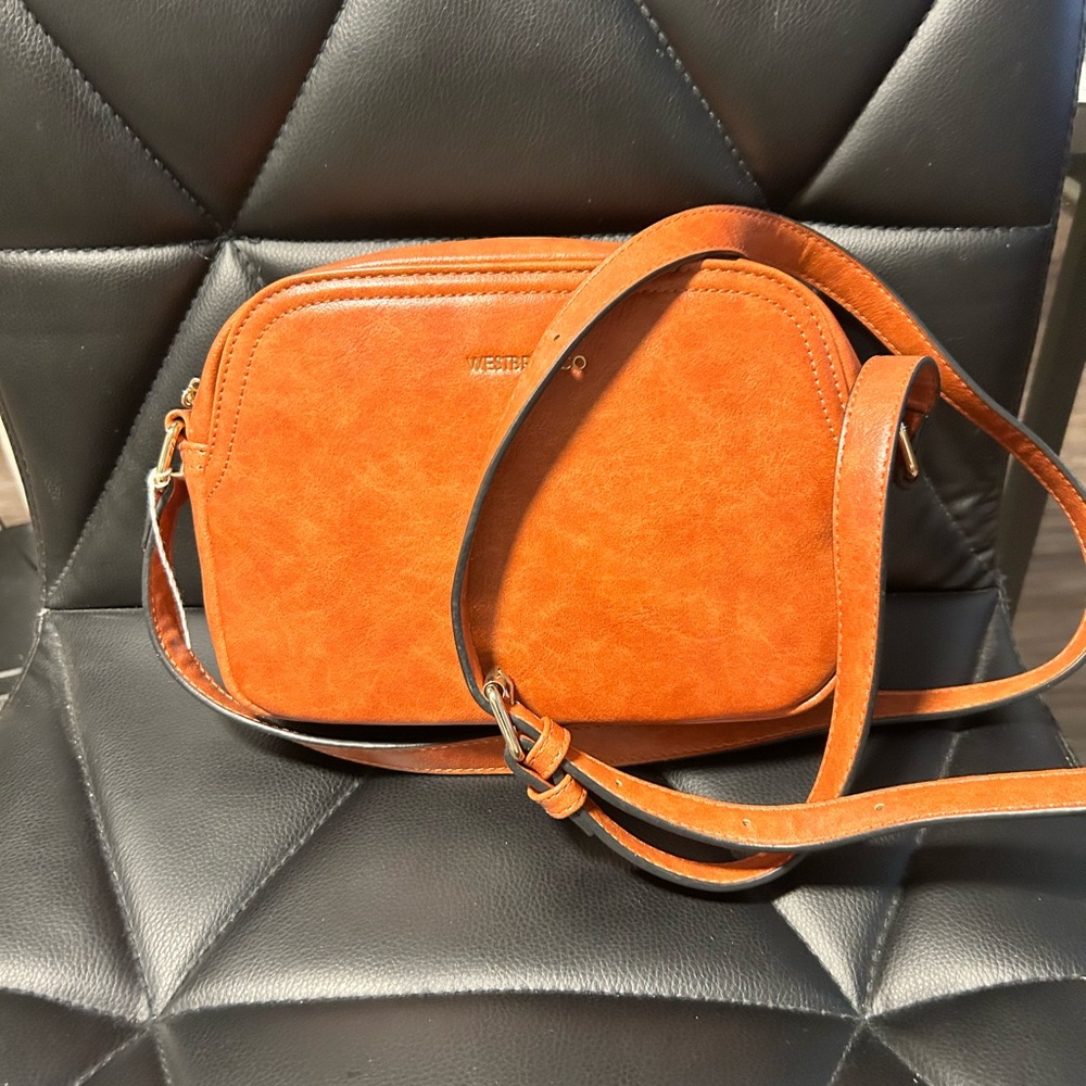 West Bronco Brown/Orange Vegan Leather Crossbody Bag EUC